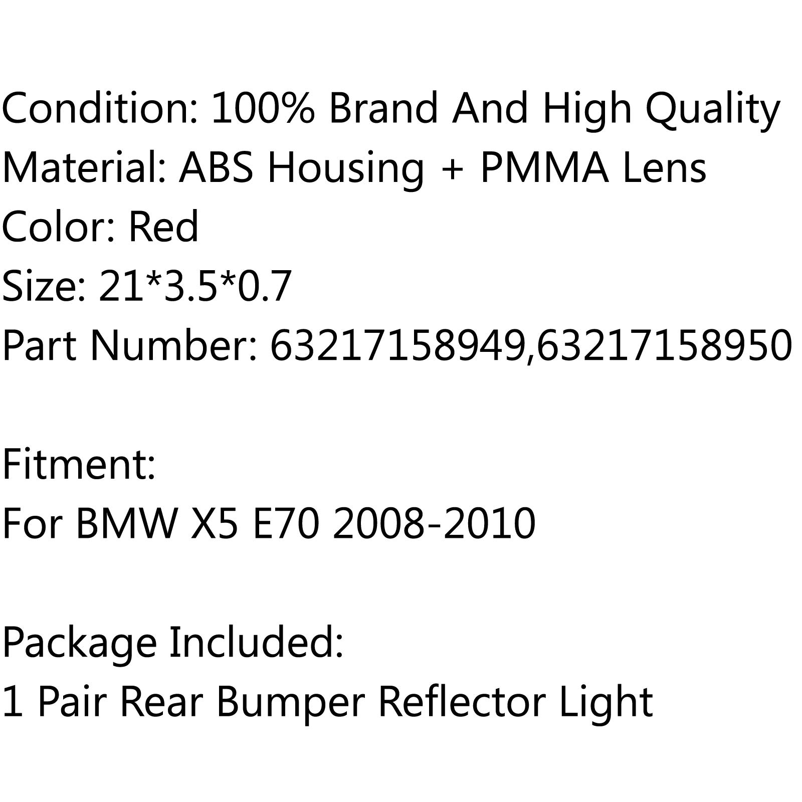 Topteng Car Pair Rear Bumper Reflector Lights for BMW X5 E70 2008-2010 (Part# 63217158949, 63217158950) - Enhanced Night Visibility & Safety for Parking & Low-Light Driving
