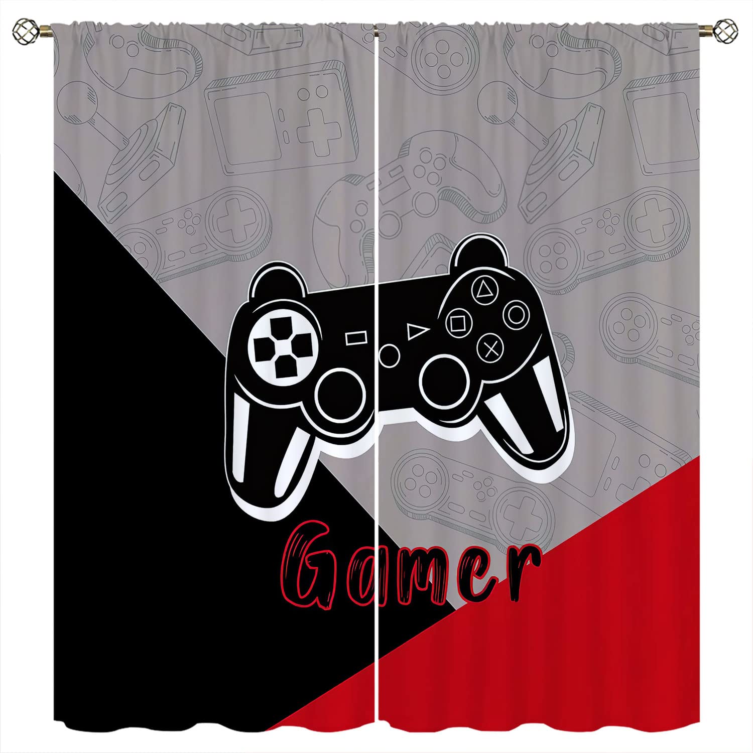Blackout Window Curtains for Gamers - Video Game Controller Themed Thermal Insulated Room Darkening Curtains 42x63 Inch - Perfect for Boys Bedroom, Living Room & Gaming Room Decor