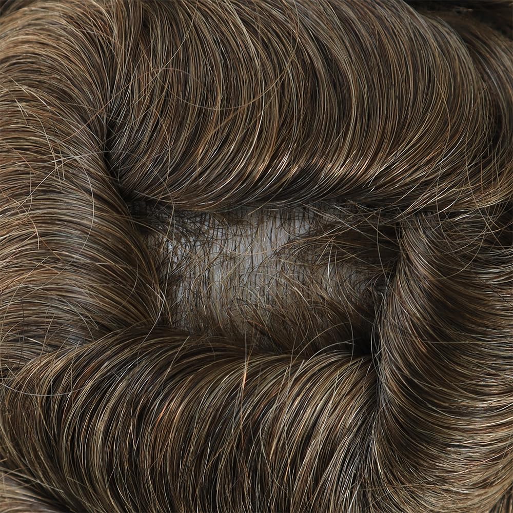 Men's Human Hair Toupee - Ultra Thin Skin V Looped Light Brown #7 Hair Replacement System | Natural Looking Hairpiece for Baldness & Thinning Hair | Perfect for Daily Wear, Weddings & Special Events