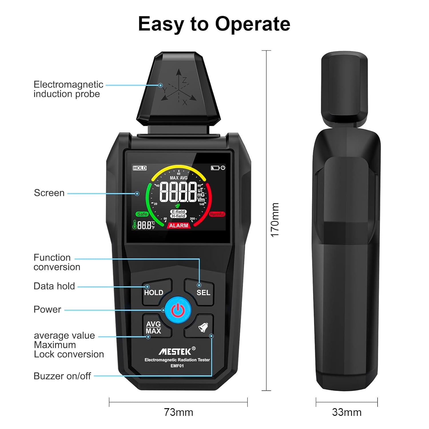 EMF Meter - Digital Electromagnetic Radiation Detector for Home, Office & Travel - Measure EMF/RF Fields from Cell Phones, WiFi & Appliances