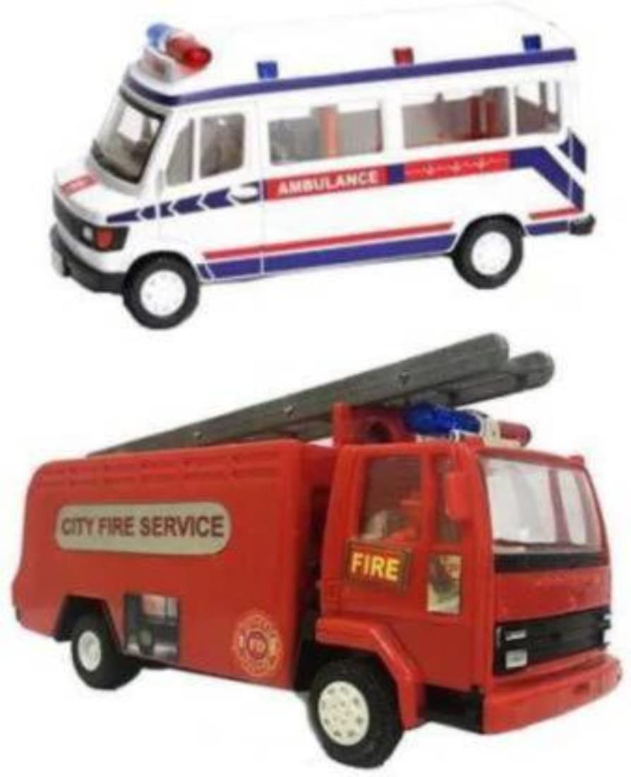 VEDANSHI Ambulance & Fire Truck Toy Set for Kids - Diecast Emergency Vehicle Collection with Lights & Sounds - Perfect for Playtime, Birthday Gifts & Educational Scenarios