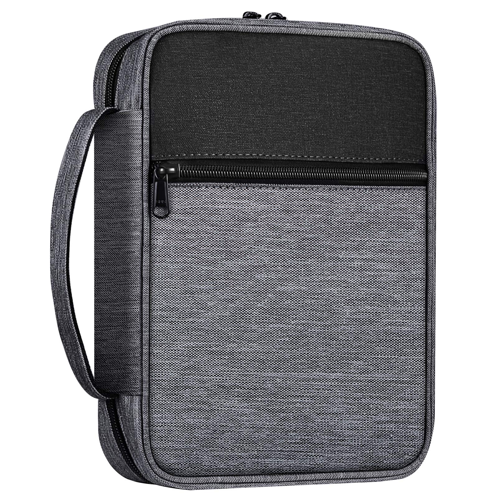 FINPAC Bible Cover with Handle & Zipper Pocket - Durable Protective Book Case for Church, Travel & Daily Use - Perfect Religious Gift for Men, Women, Father & Kids (Gray) - Ideal for Bible Study, Worship Services & Family Devotions