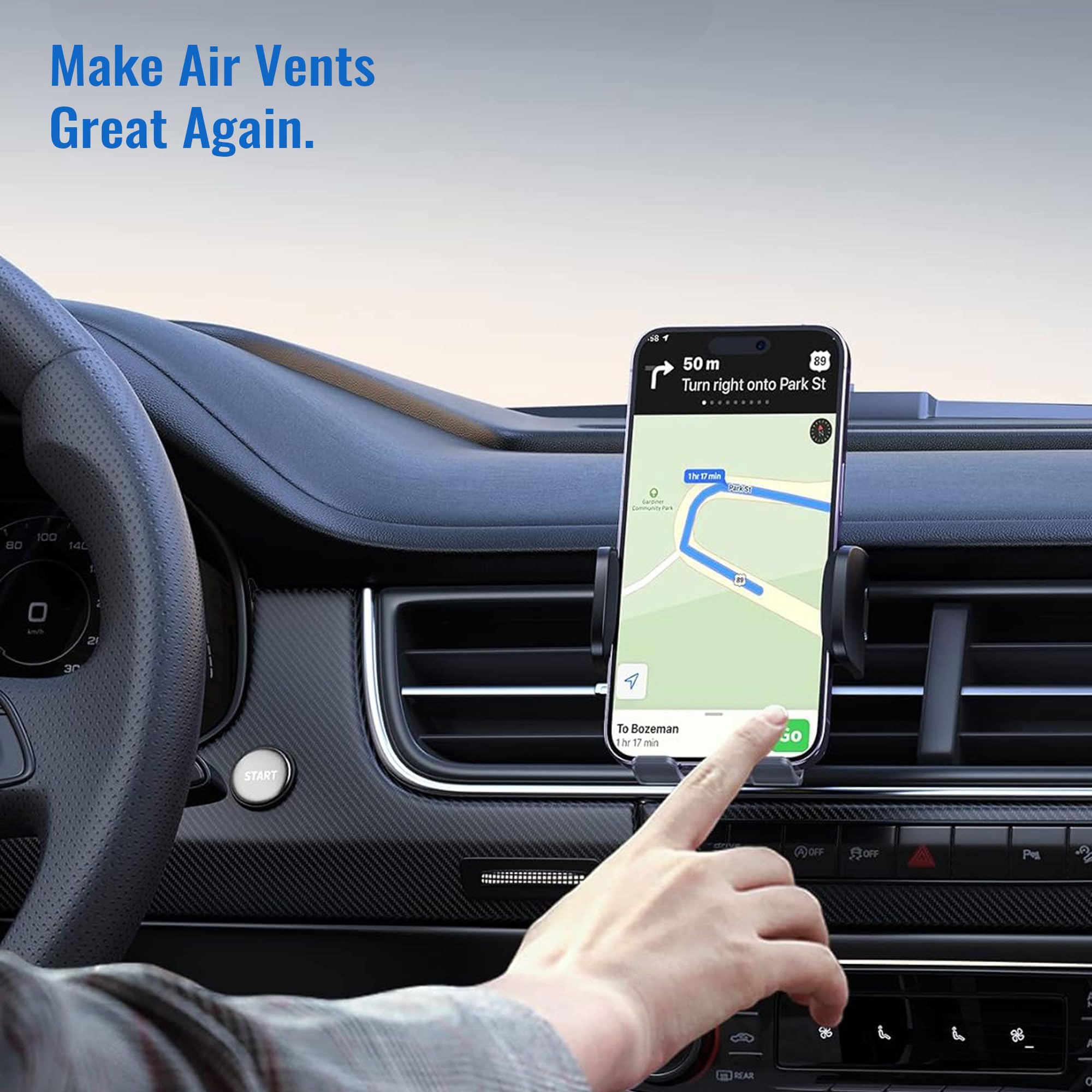 Universal Car Phone Holder - Vent Mount for iPhone & Android Smartphones - Hands-Free Driving, GPS Navigation & Safe Commuting