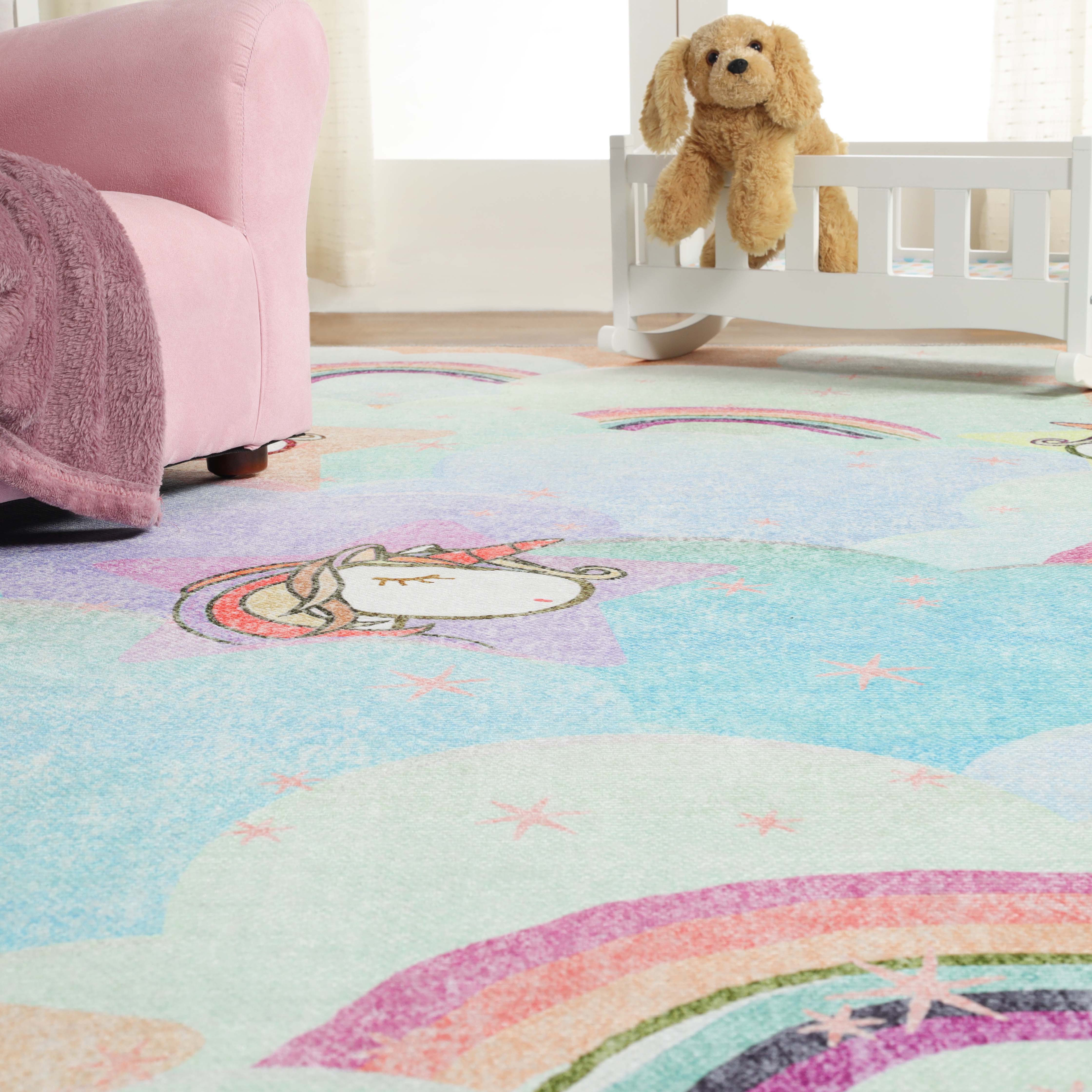 Soft Unicorn Rainbow Kids Playroom Rug - Non-Slip Nursery Carpet for Toddlers & Children - Perfect for Bedroom, Play Area & Daycare Decor