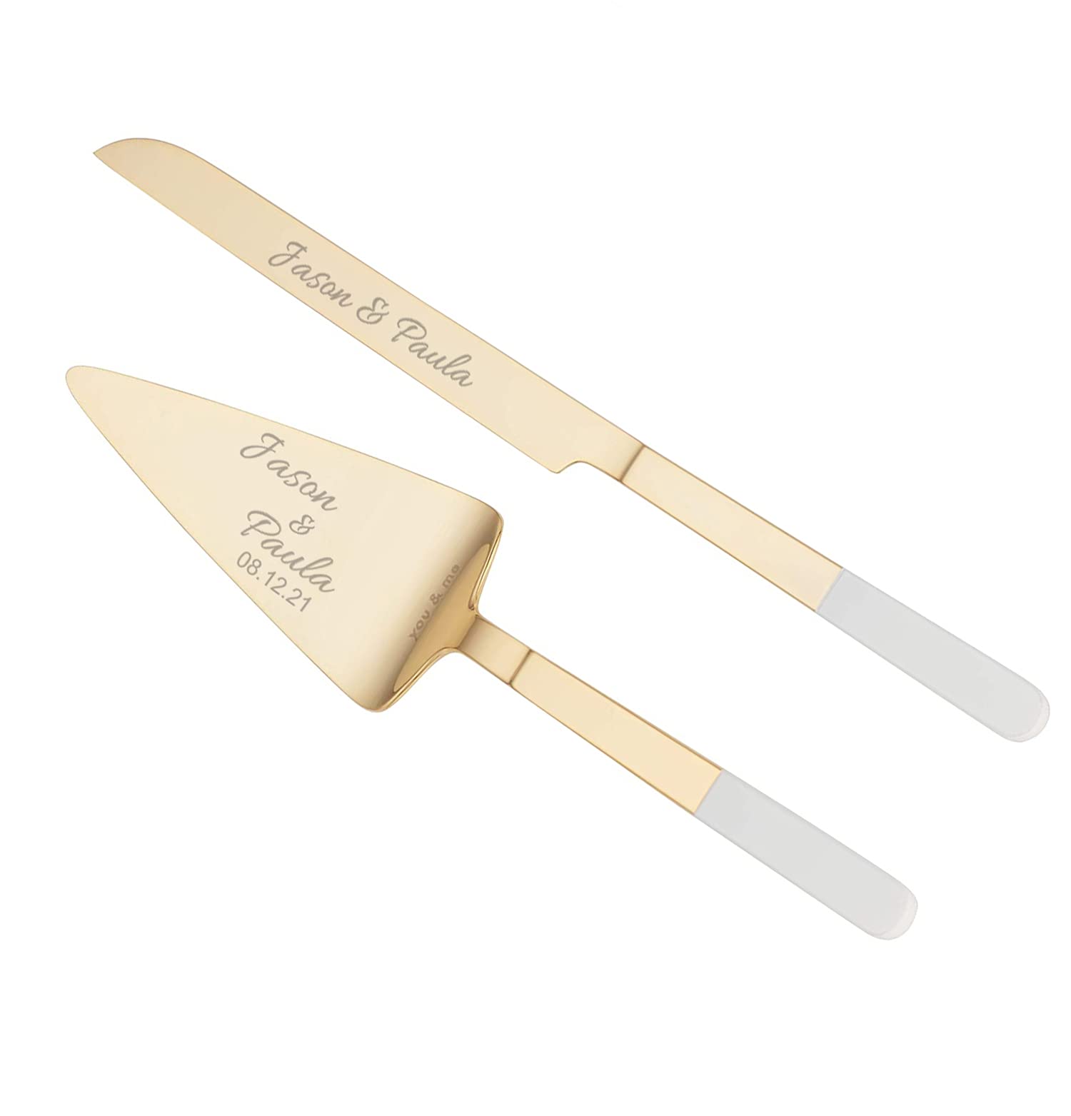 Kate Spade Bridal With Love Gold Personalized Wedding Cake Cutting Set - Custom Engraved Cake Knife & Server Set for Bride & Groom - Perfect Wedding Gift & Bridal Shower Accessory for Romantic Ceremonies