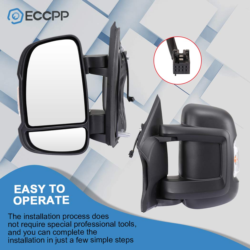 ECCPP Left Side View Mirror Replacement for 2014-2019 Ram ProMaster 3500 - Black Manual Adjustable Driver Side Mirror with Turn Signal | Perfect for Truck Upgrades & Fleet Vehicle Maintenance