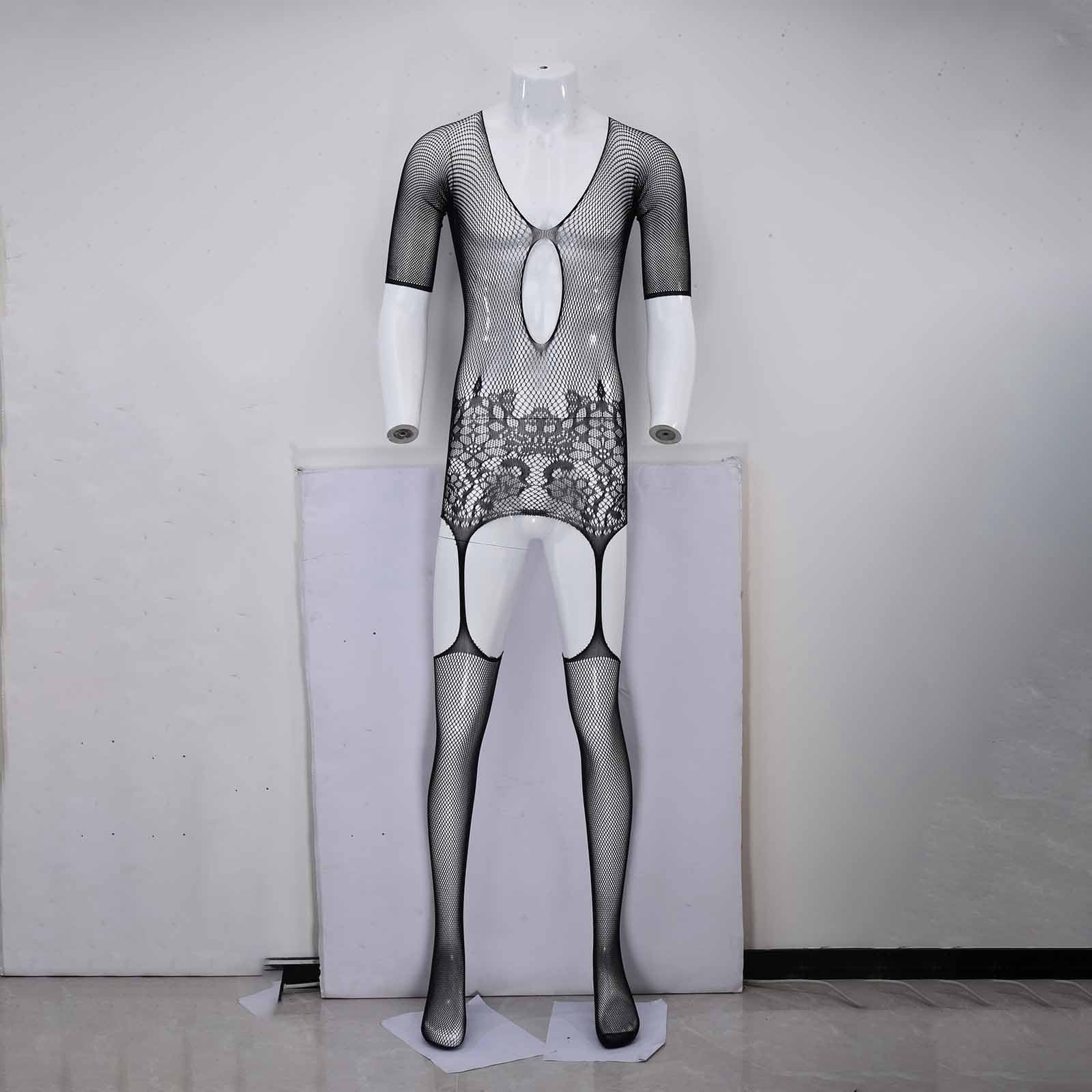 Sexy Men's Lingerie - Open Front Fishnet Pantyhose & Bodysuit Stockings for Sensual Wear | Perfect for Roleplay, Cosplay and Intimate Occasions