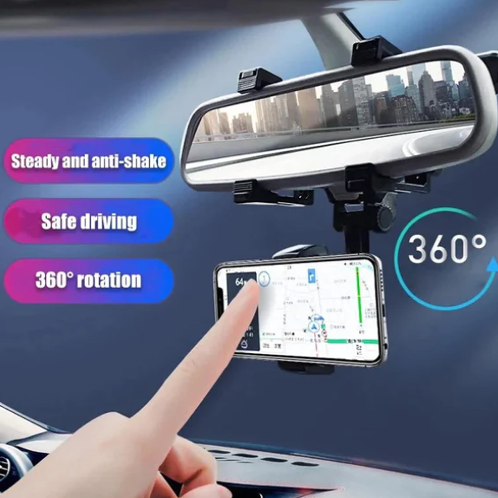 Xjrwac Ailsion 360° Rotatable Car Phone Mount - Universal Anti-Shake Phone Holder for iPhone, Samsung & GPS Devices - Black (1PC) - Perfect for Hands-Free Navigation & Safe Driving