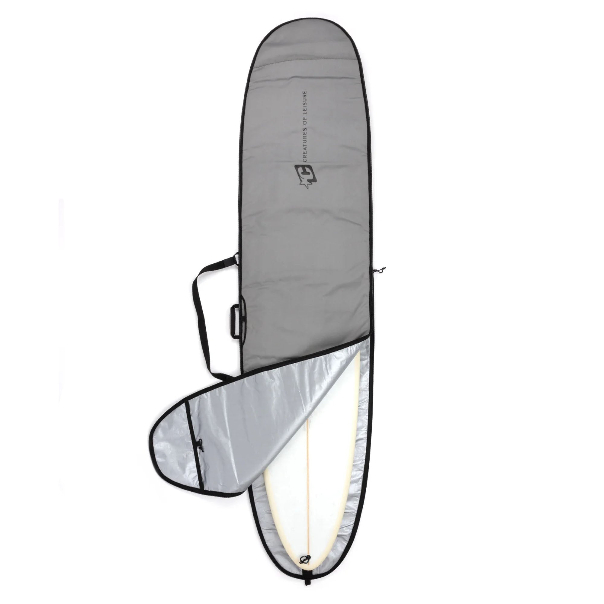 Creatures of Leisure Longboard Icon Surfboard Bag - Durable Grey Surfboard Cover for Travel & Storage | Perfect for Surfers & Beach Enthusiasts