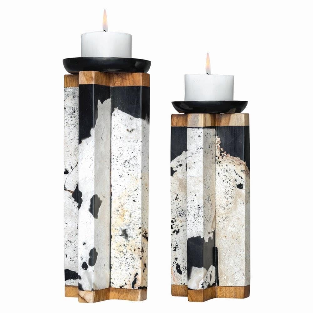 Illini - 15.5 Inch Glass Candle Holders Set of 2 for Wedding, Home Decor, and Table Centerpiece - Elegant Votive Candle Holders for Romantic Ambiance