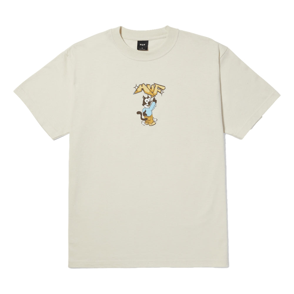 HUF BAD CAT Short Sleeve T-Shirt in Bone - Stylish Streetwear for Casual Outfits & Skateboarding