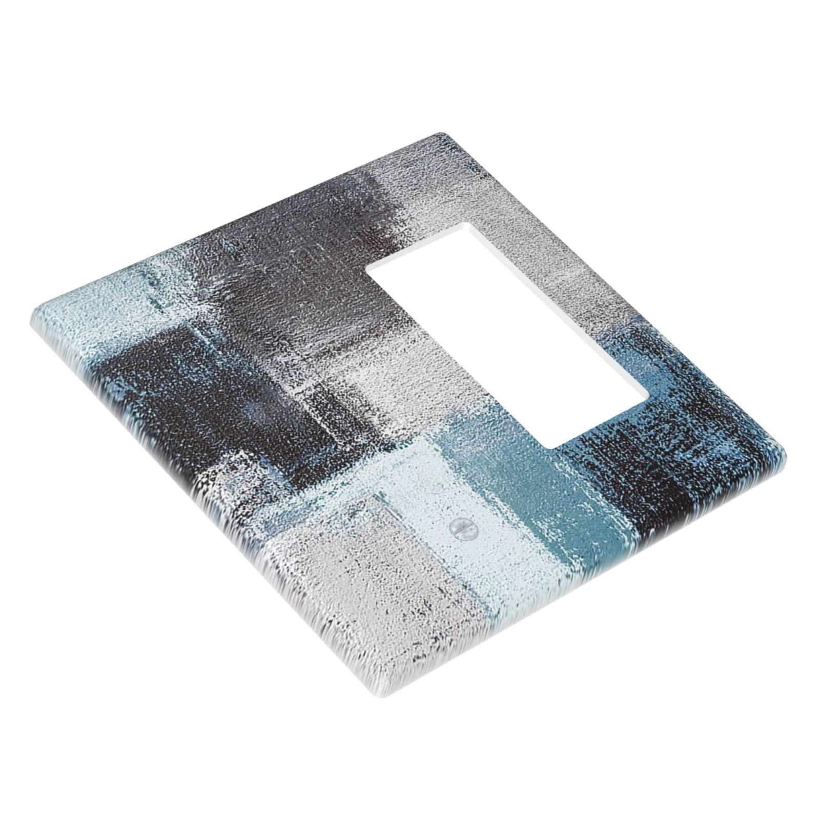 Abstract Blue Gray Black Light Switch Cover - Decorative 2 Gang Blank Rocker Wall Plate - Funny Lightswitch Faceplate 4.5 x 4.5 Inch - Modern Home & Office Decor Upgrade