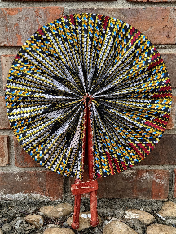 African Kente Print Hand Fan - Traditional Ghanaian Folding Fan for Hot Flashes, Weddings & Cultural Events - Portable Cooling Fan for Women & Men - DPPF312