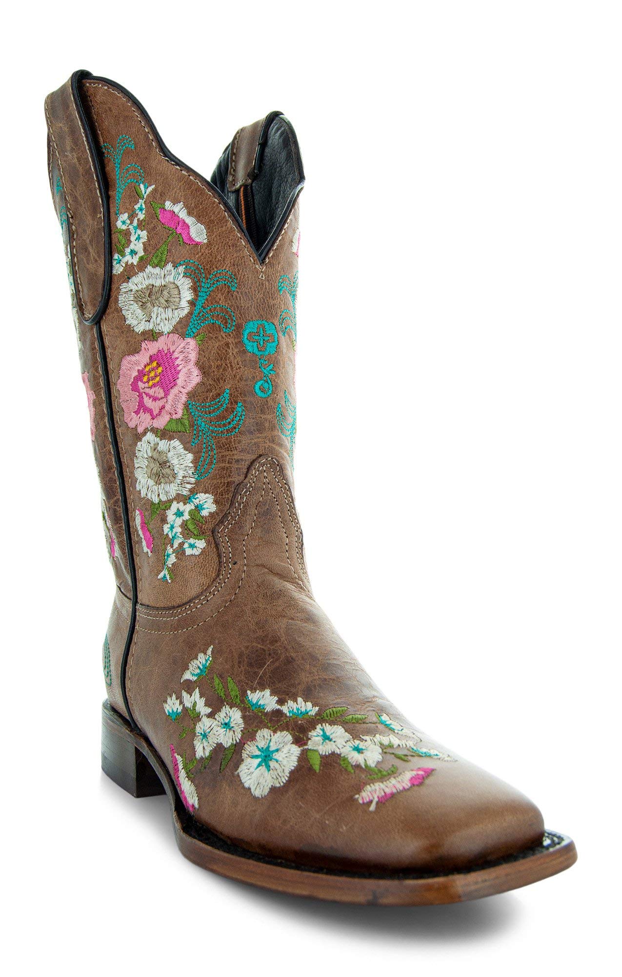 Soto Boots Women's Jasmine Floral Square Toe Cowgirl Boots M50043 - Western Style Ankle Boots for Country Dancing, Rodeo & Fashion Outfits