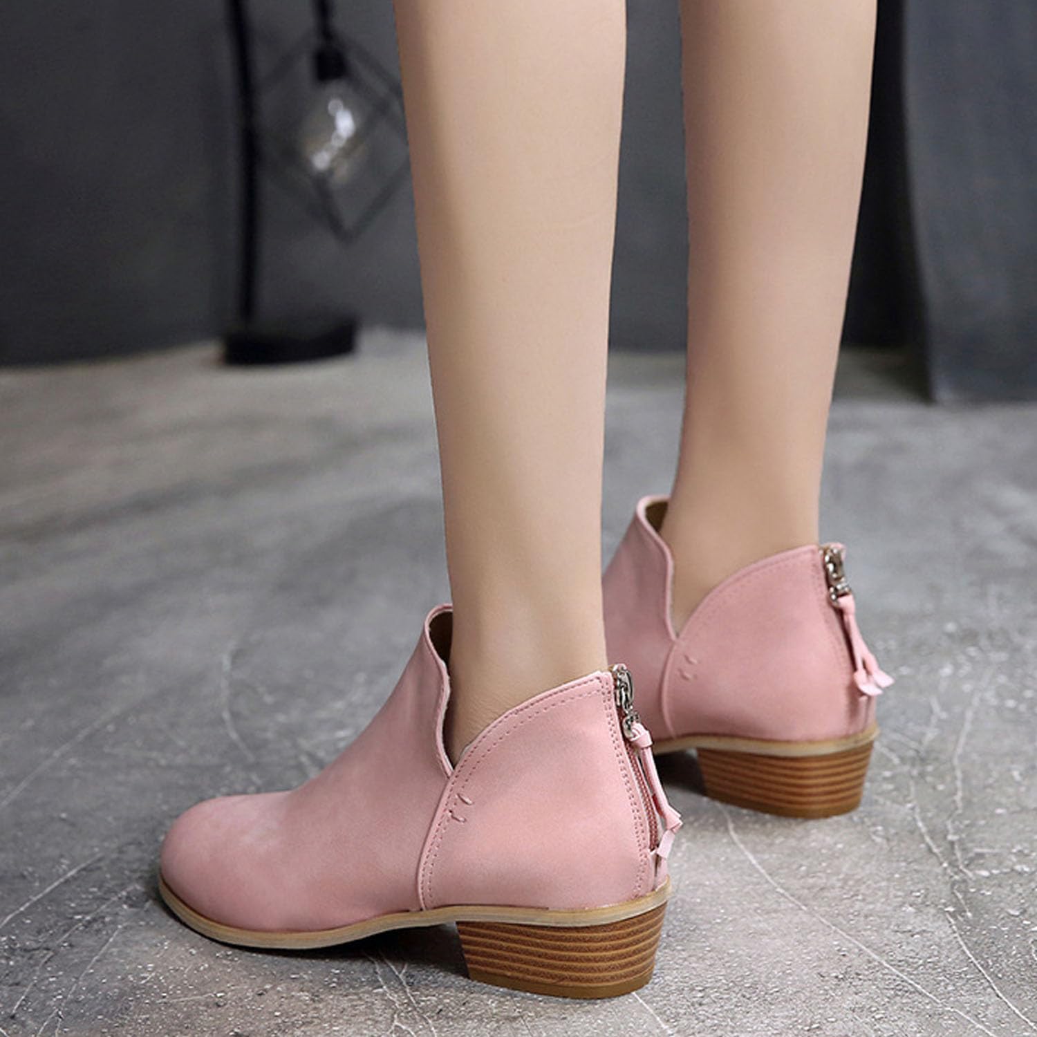 Bkebge Women's Ankle Boots - Low Heel Round Toe Suede Booties | Non-Slip Casual & Hiking Shoes | UK Size 5 Pink | Perfect for Everyday Wear, Office & Outdoor Activities