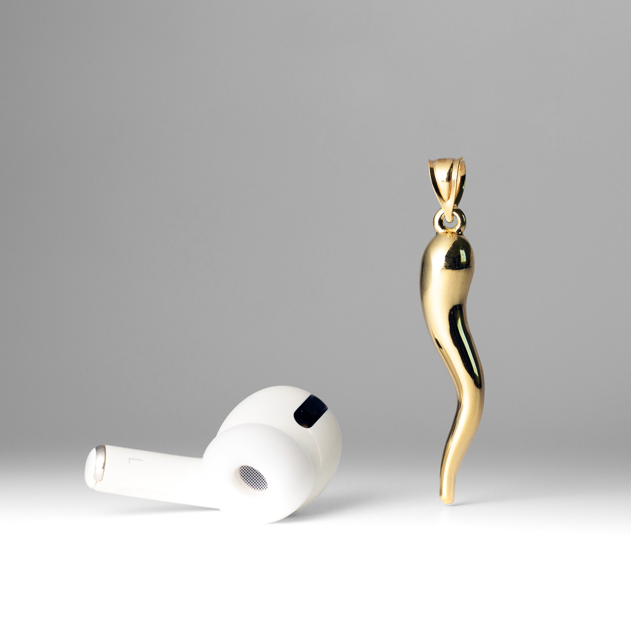 Lightweight Gold Extra Large 3D Italian Horn Charm Pendant - Model K6388 | Perfect for Necklaces, Bracelets & Italian-Themed Jewelry Designs