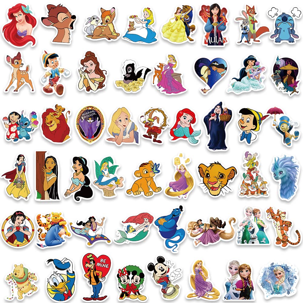 100PCS Cartoon Stickers for Kids - Waterproof Vinyl Princess Stickers Pack for Teens & Adults - Cute Decals for Water Bottles, Laptops, Luggage - Perfect for School, Travel & DIY Crafts