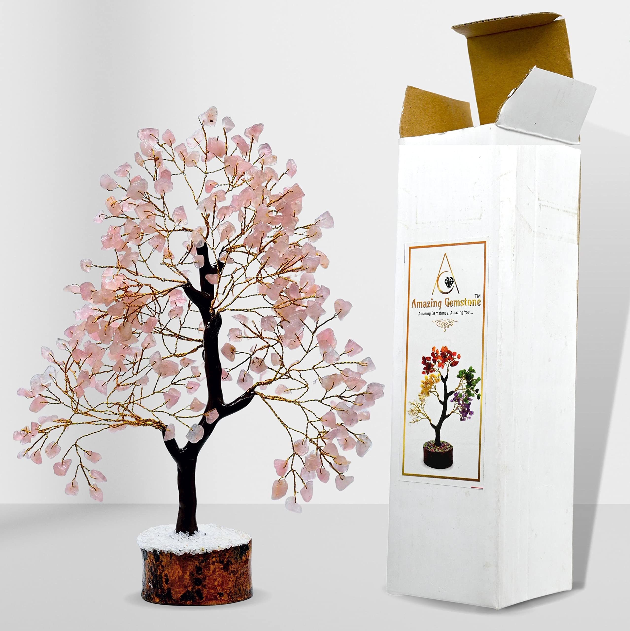 Rose Quartz Money Tree - Feng Shui Crystal for Positive Energy, Healing & Good Luck | Home Office Decor, Meditation Gift, Spiritual Healing Crystal (Gift Box Included)