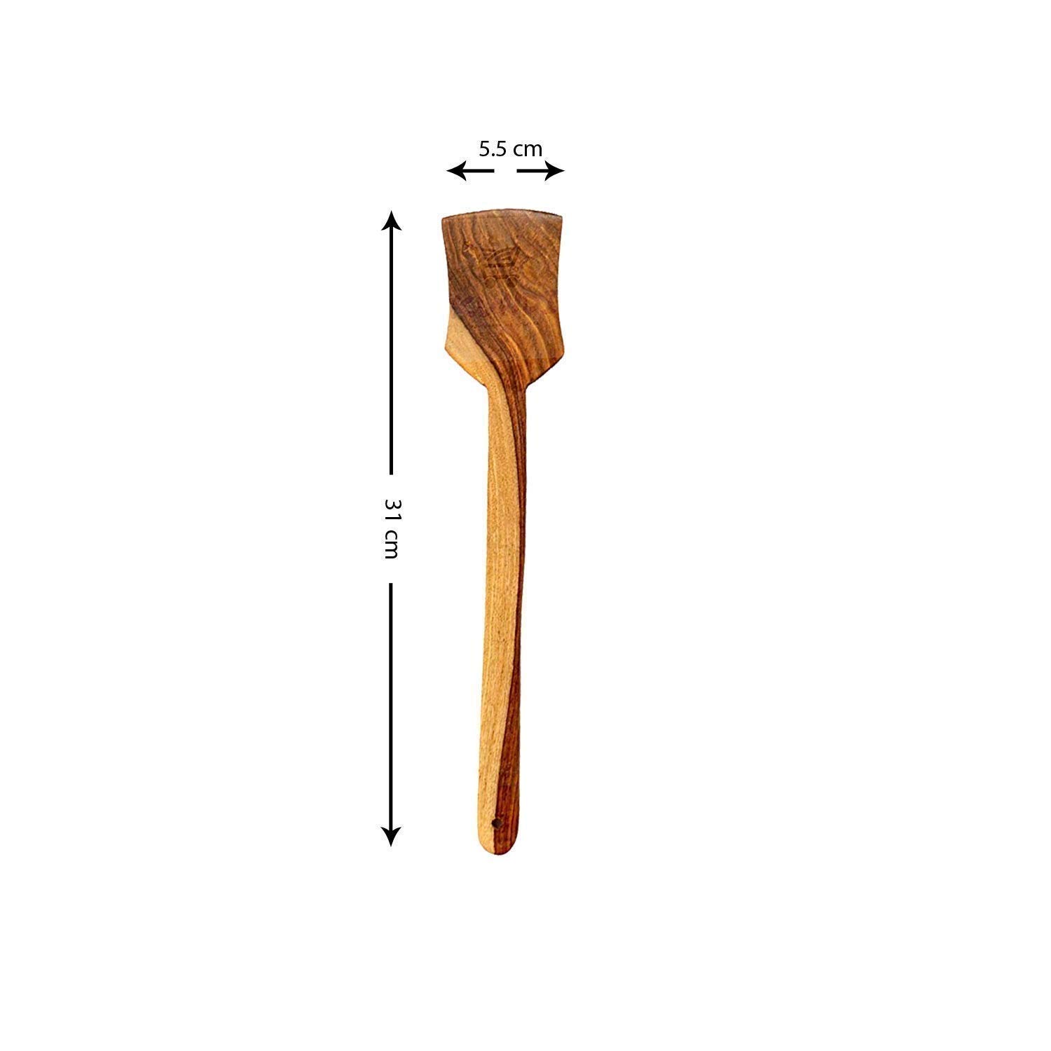 Premium Wooden Cooking Spoons Set of 2 - Non-Toxic Handmade Wooden Spatula for Cooking, Baking, Roasting, Grilling & Boiling | Ideal for Dosa, Roti & Pancake Flipping | Eco-Friendly Kitchen Utensils for Healthy Cooking