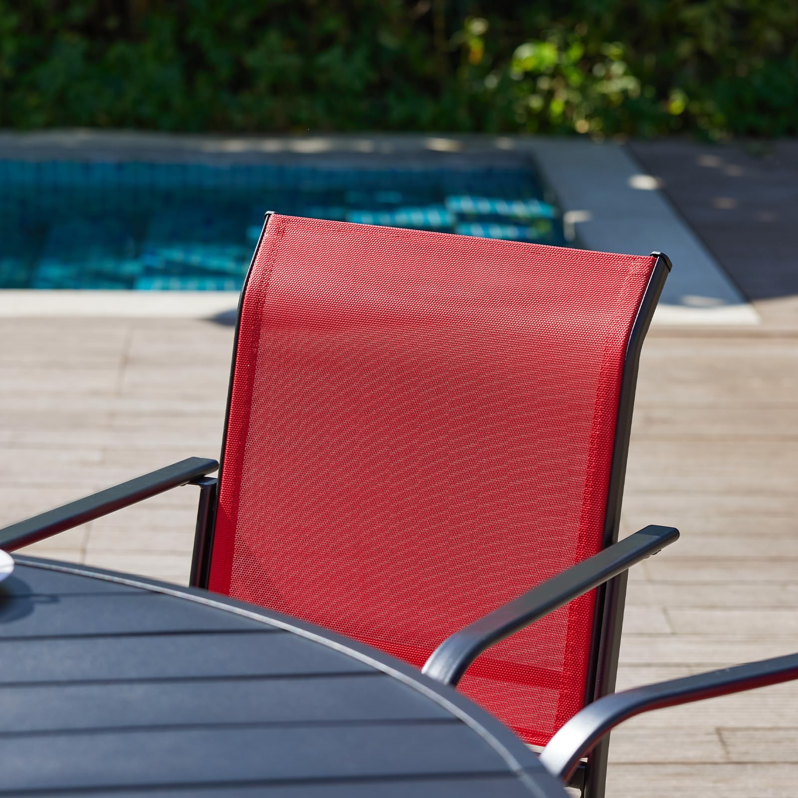 VICLLAX 4-Piece Stackable Patio Dining Chairs Set - Outdoor Metal Frame Chairs for Front Porch, Backyard, Garden & Deck - Weather-Resistant Red - Perfect for Outdoor Entertaining & Relaxation