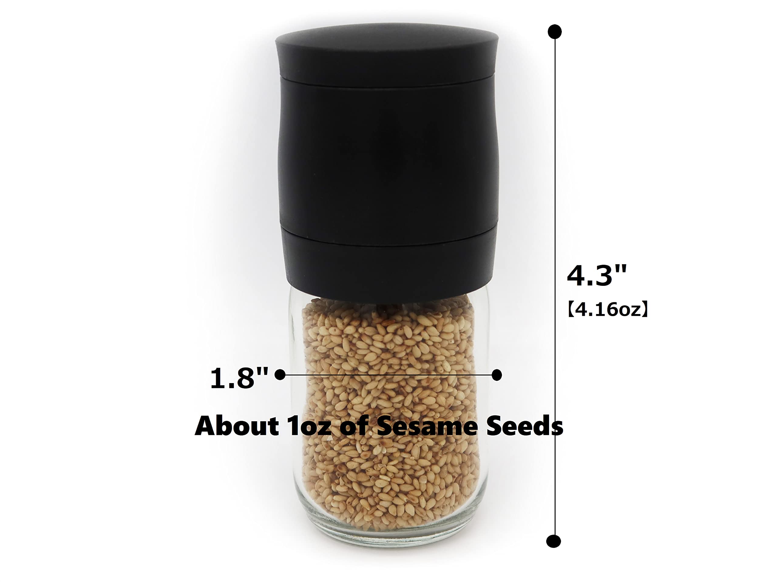 Premium Japanese Black Glass Sesame Seed Grinder - Durable Manual Sesame Mill for Fresh Spices (1oz Capacity) - Perfect for Baking, Cooking & Garnishing Dishes