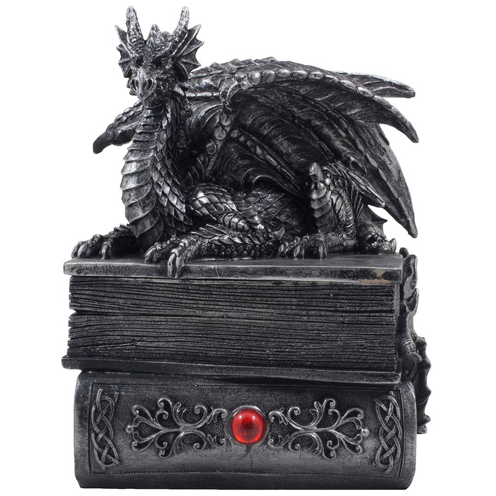 Mythical Guardian Dragon Trinket Box with Hidden Book Storage - Gothic Medieval Decor Statue, Jewelry Organizer & Fantasy Gift for Office, Study, Library | Perfect for Home Decor, Collectors & D&D Enthusiasts