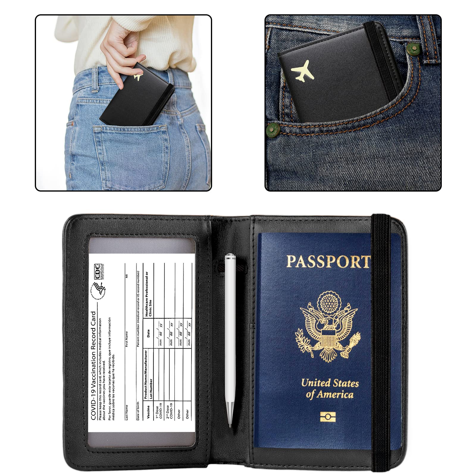ZOPPEN RFID Blocking Passport Holder Wallet for Women & Men - Travel Essentials Document Organizer with Secure Cover Case (Black) | Perfect for International Trips, Business Travel & Vacation Accessories