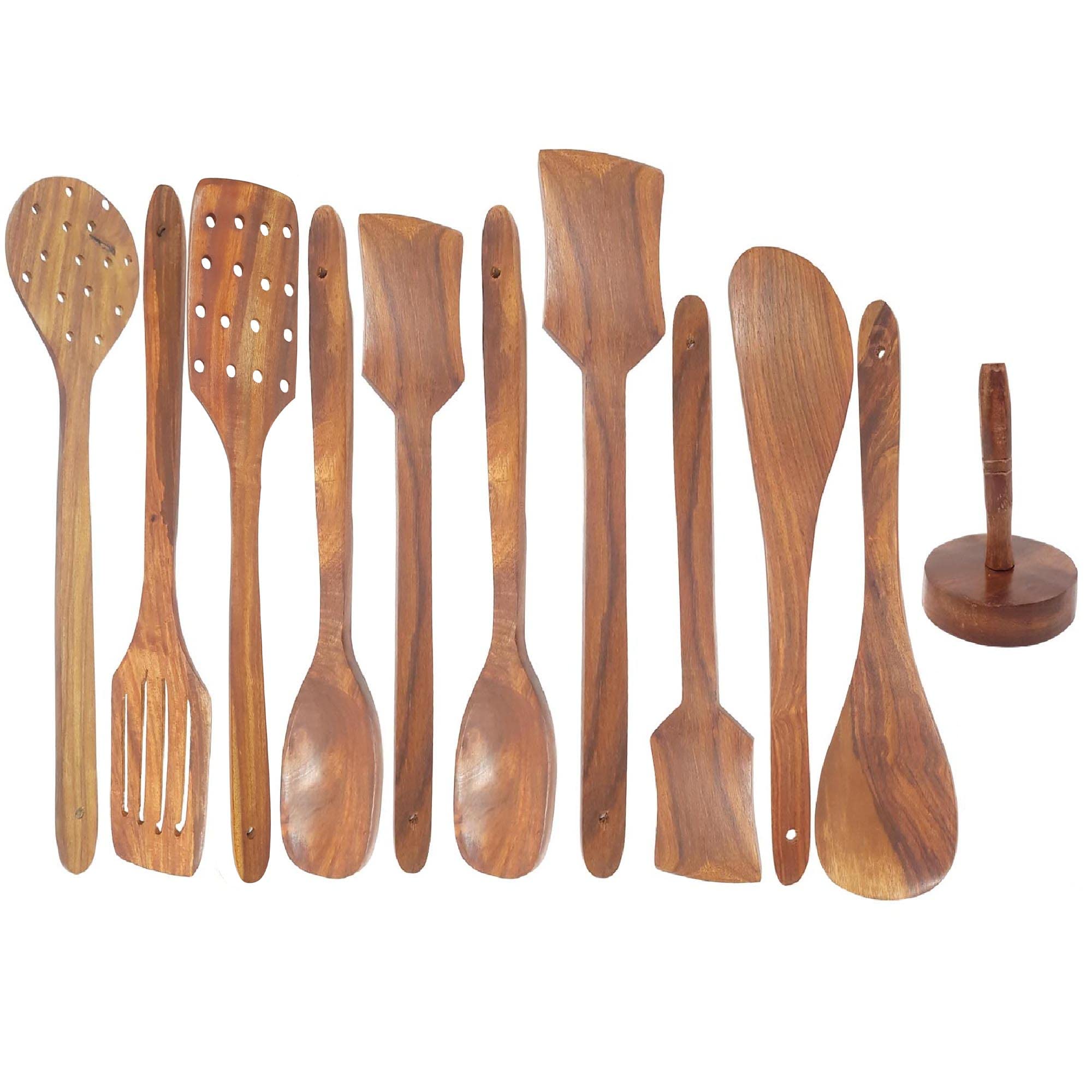 Premium 11-Piece Wooden Kitchen Utensil Set - Natural & Eco-Friendly Cooking Tools for Home Chefs - Perfect for Baking, Stirring & Serving