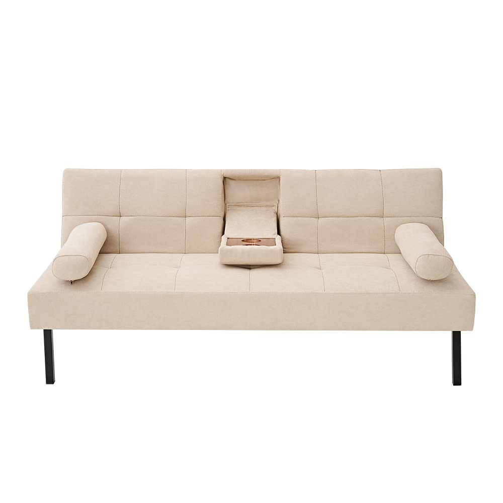 Panana 3-Seater Convertible Futon Sofa Bed - Click Clack Recliner Couch with Fabric Upholstery for Living Room, Guest Room & Small Spaces (Beige) | Space-Saving Multi-Functional Furniture for Apartments, Dorms & Home Offices