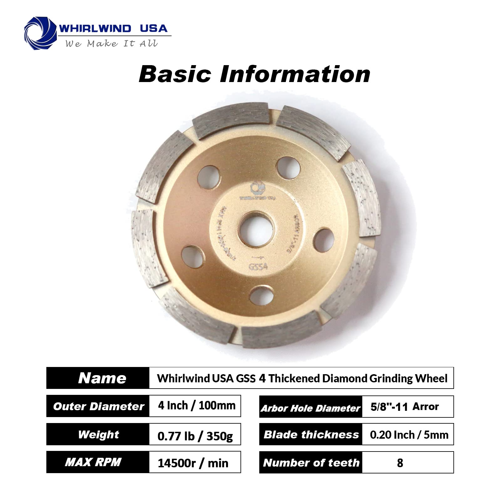 4 Inch Diamond Grinding Wheel for Angle Grinder - Professional Concrete, Stone, Marble & Granite Polishing Tool with 5/8-11mm Thread (4
