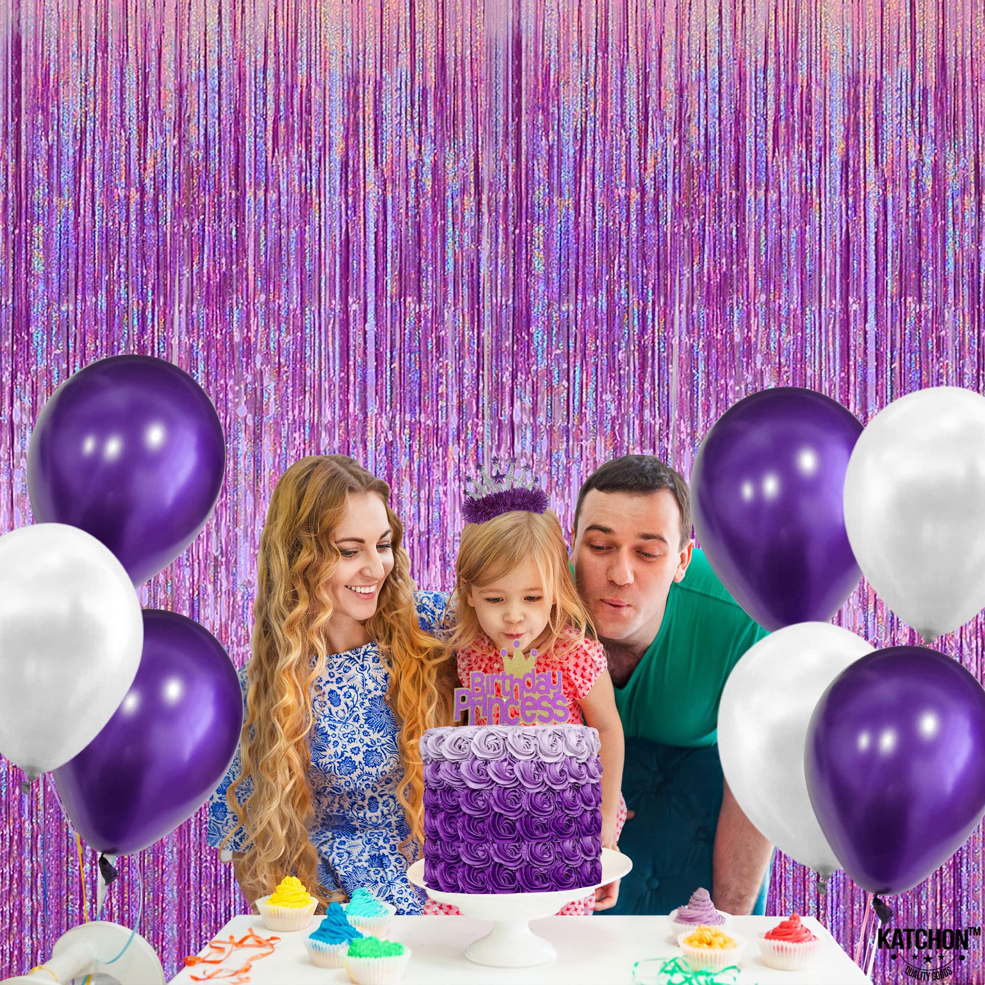 KatchOn Iridescent Purple Fringe Curtain - 8x3.25 Feet, Pack of 2 | Purple Streamers for Mermaid Birthday Party Decor | Valentine's Day & Wedding Decorations | Perfect for Baby Showers, Bridal Showers, and Home Decor