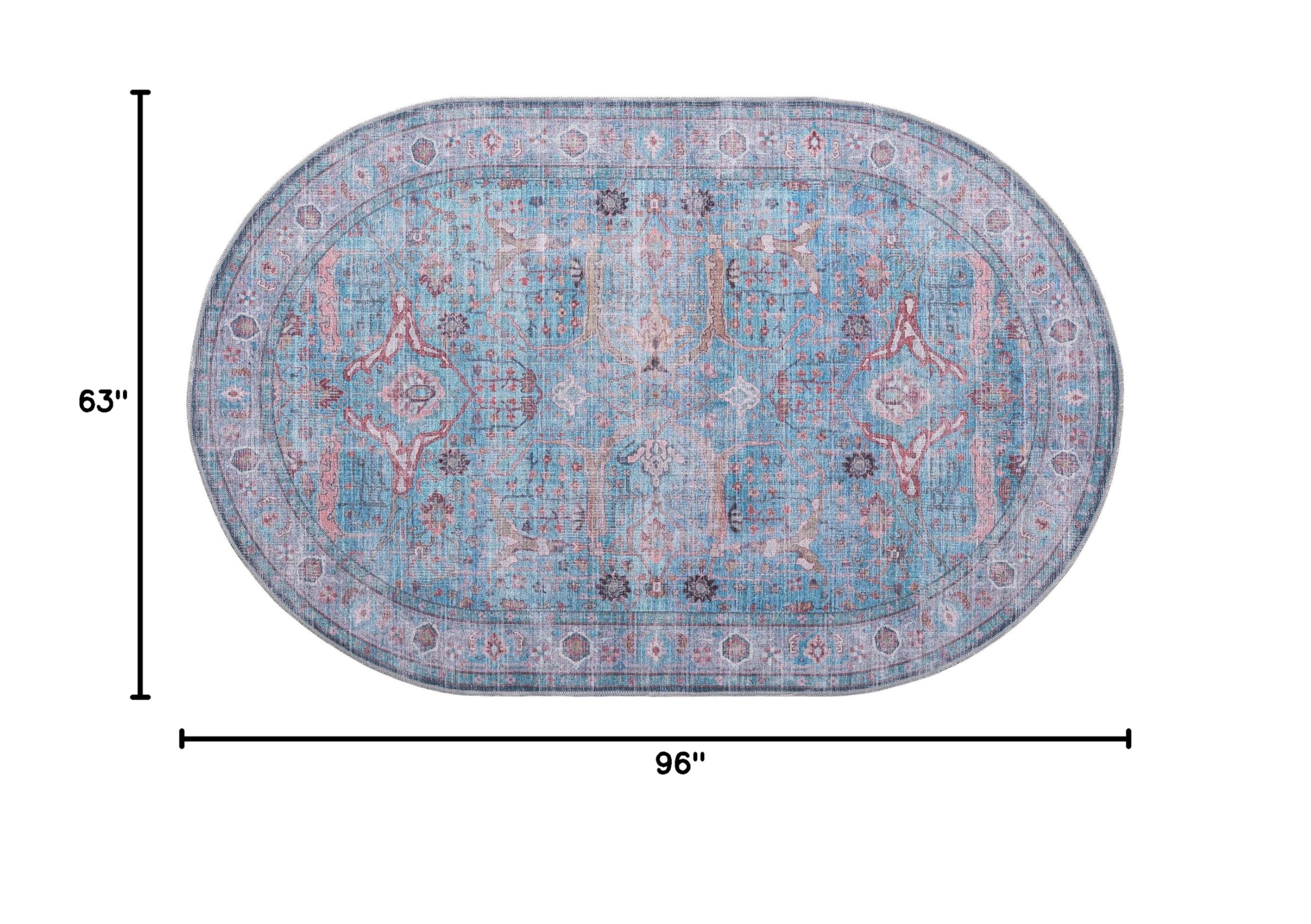 Washable 5' x 8' Oval Blue Low-Pile Rug - Maahru Collection by Rugs.com | Soft & Durable for Living Rooms, Dining Areas & Open Spaces | Perfect for High-Traffic Areas, Pet-Friendly Homes & Modern Decor