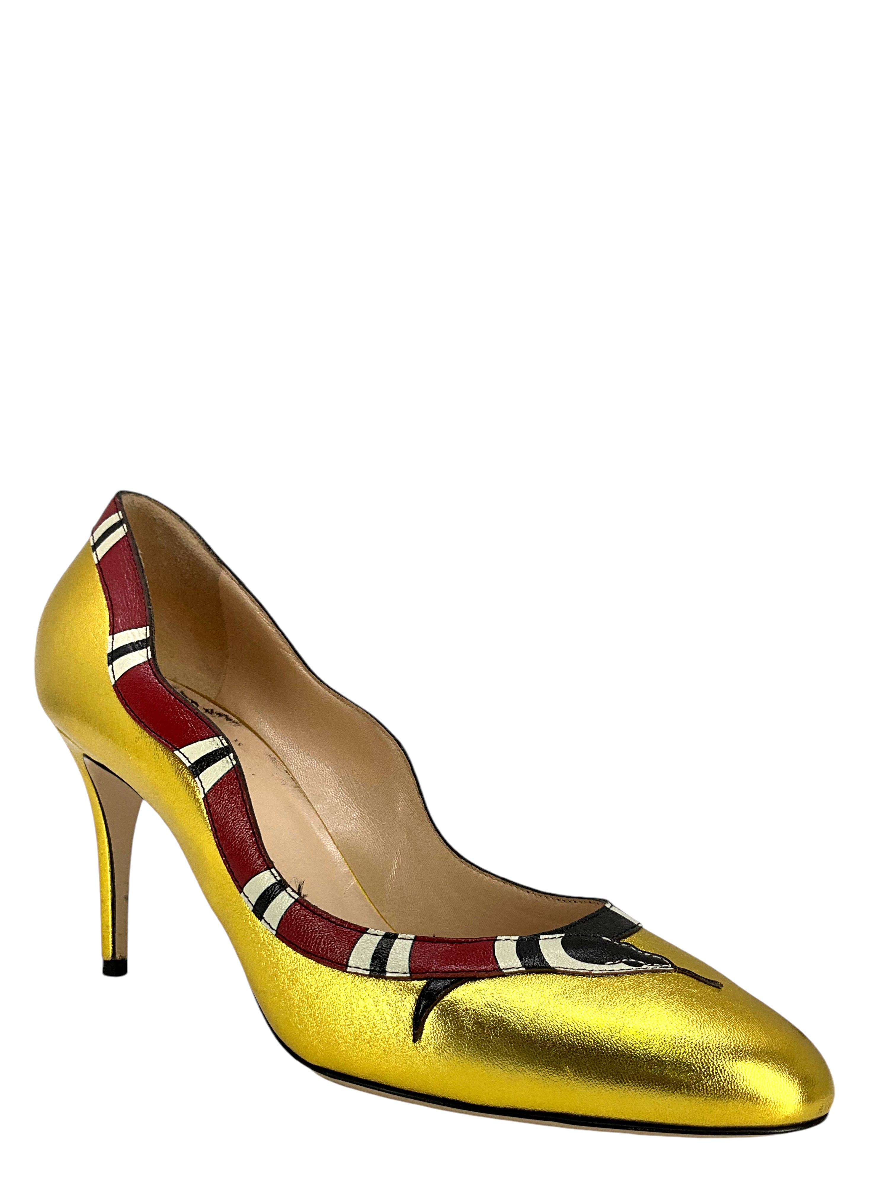 Gucci Metallic Leather Kingsnake Heels for Women - Size 8.5 US | Luxury Designer Pumps for Parties, Weddings & Evening Events