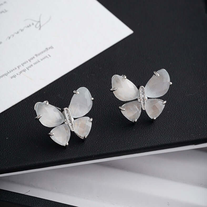 Dainty Cat Eye Stone Butterfly Stud Earrings for Women | R5094 | Elegant Jewelry Gift for Birthday, Anniversary & Special Occasions