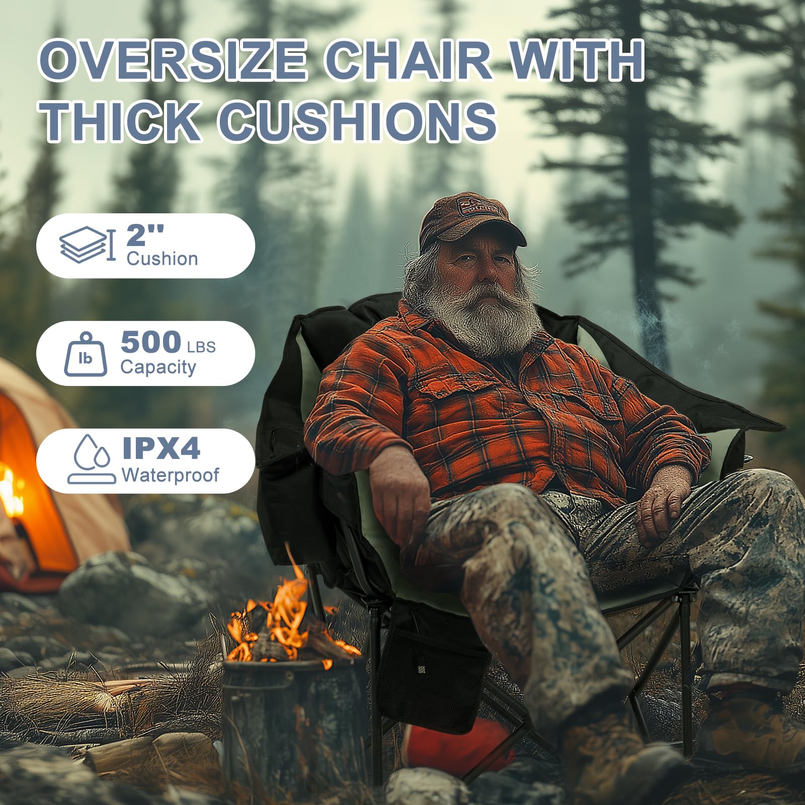 SLSY Oversized Heated Camping Chair - 500 lbs Weight Capacity, Portable Folding Heated Seat for Outdoor Sports, Camping, Picnics & Patio Use - Perfect for Winter Camping, Backyard Relaxation & Cold Weather Activities