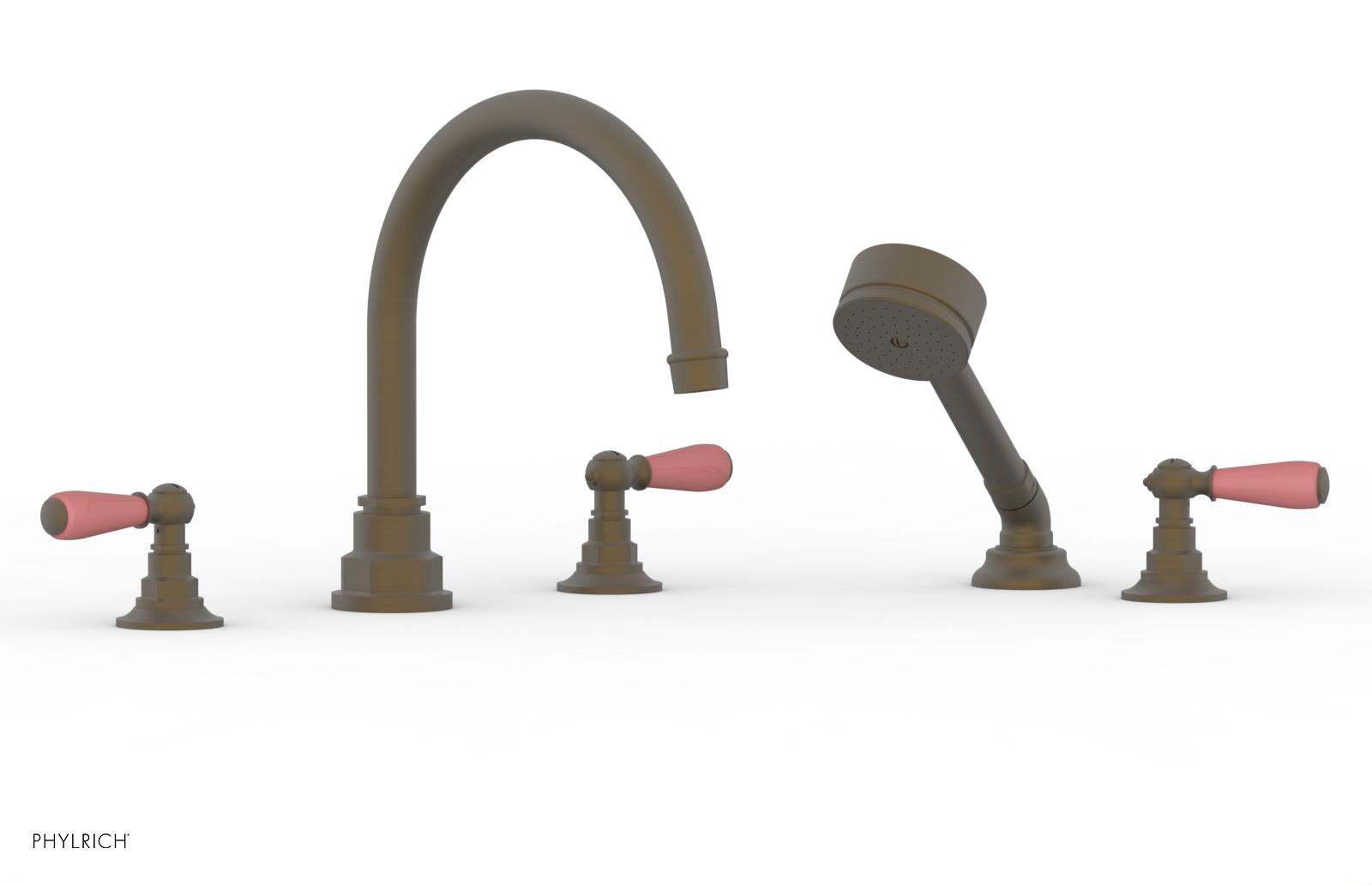 Jamestown Deck Tub Set with Hand Shower & Lever Handles - Pink Accent Bathroom Fixture (Model 165-49) | Perfect for Modern Bathroom Renovations & Spa-Like Relaxation