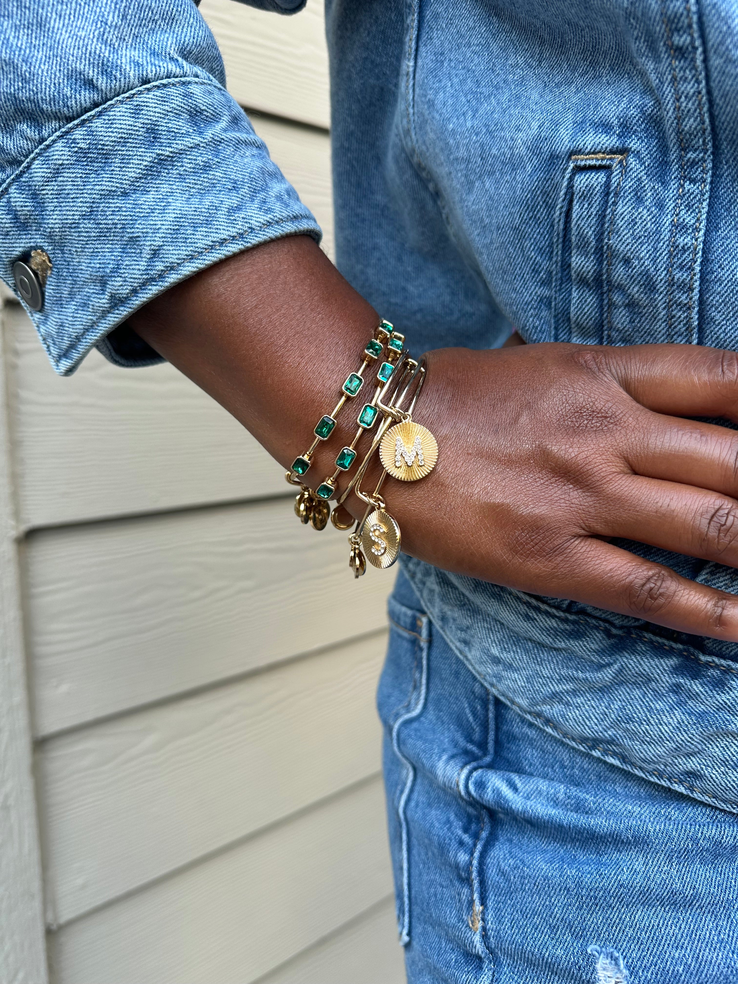 Initial M Pave Starburst Texture Bangle - Elegant Stackable Bracelet for Women | Perfect for Everyday Wear, Parties & Gifts
