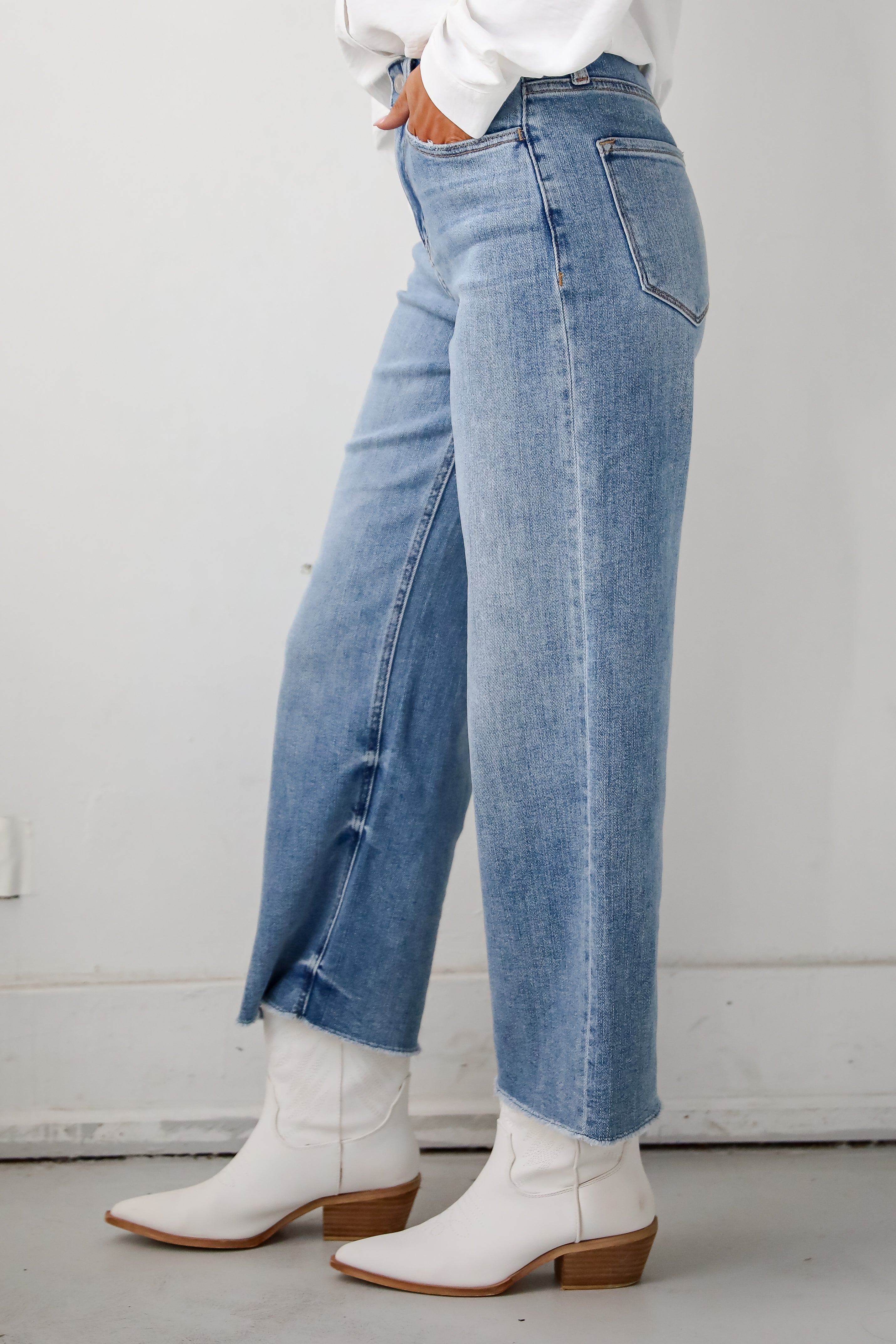 Abigail Medium Wash High Rise Wide Leg Jeans for Women - Comfortable Stretch Denim Pants for Casual Wear & Everyday Outfits