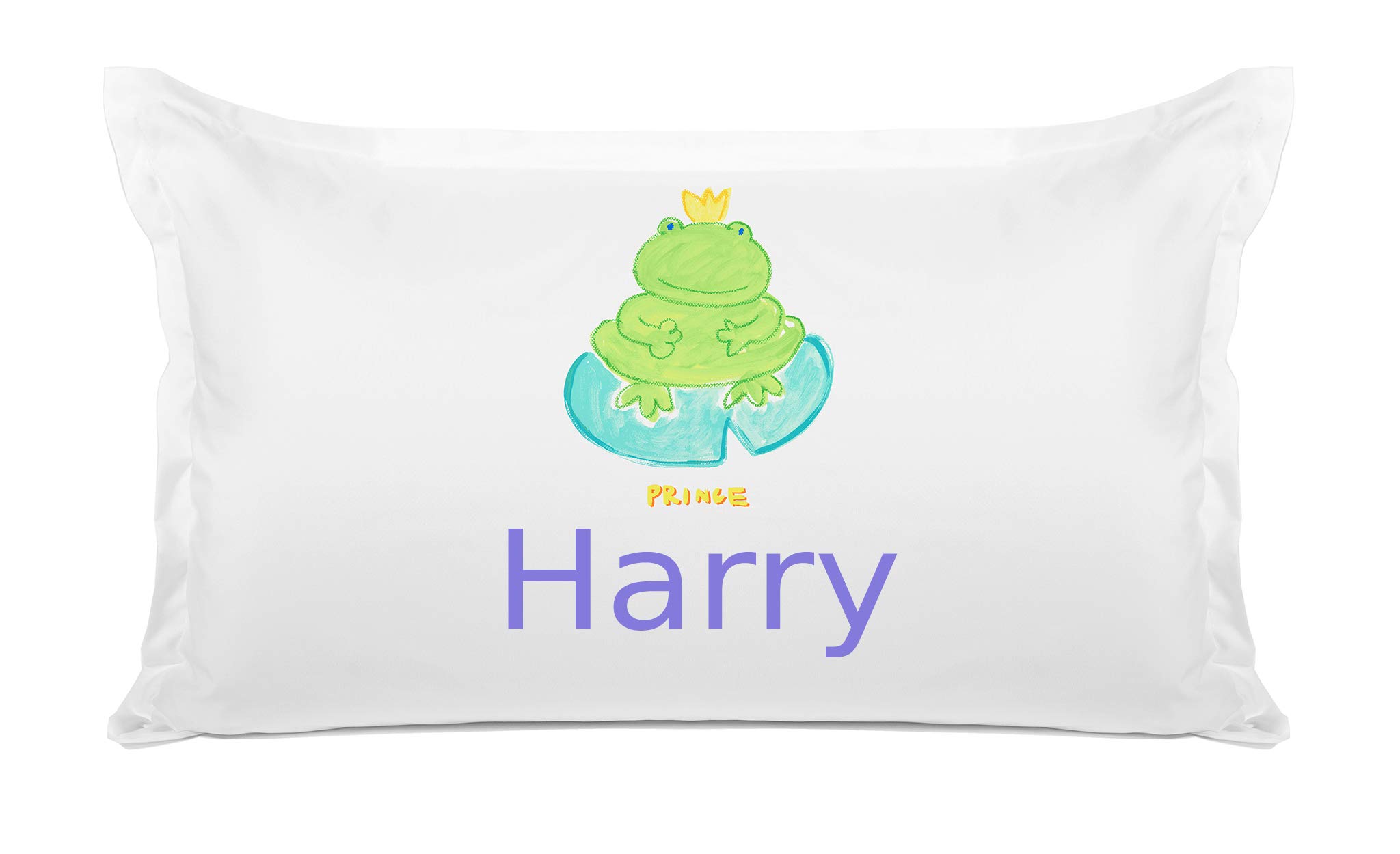 Personalized Prince Frog Kids Pillowcase for Boys - Hypoallergenic, Breathable, Anti-Wrinkle White Pillow Cover - 20x30 Standard Queen Size - Perfect for Bedroom, Nursery, and Travel