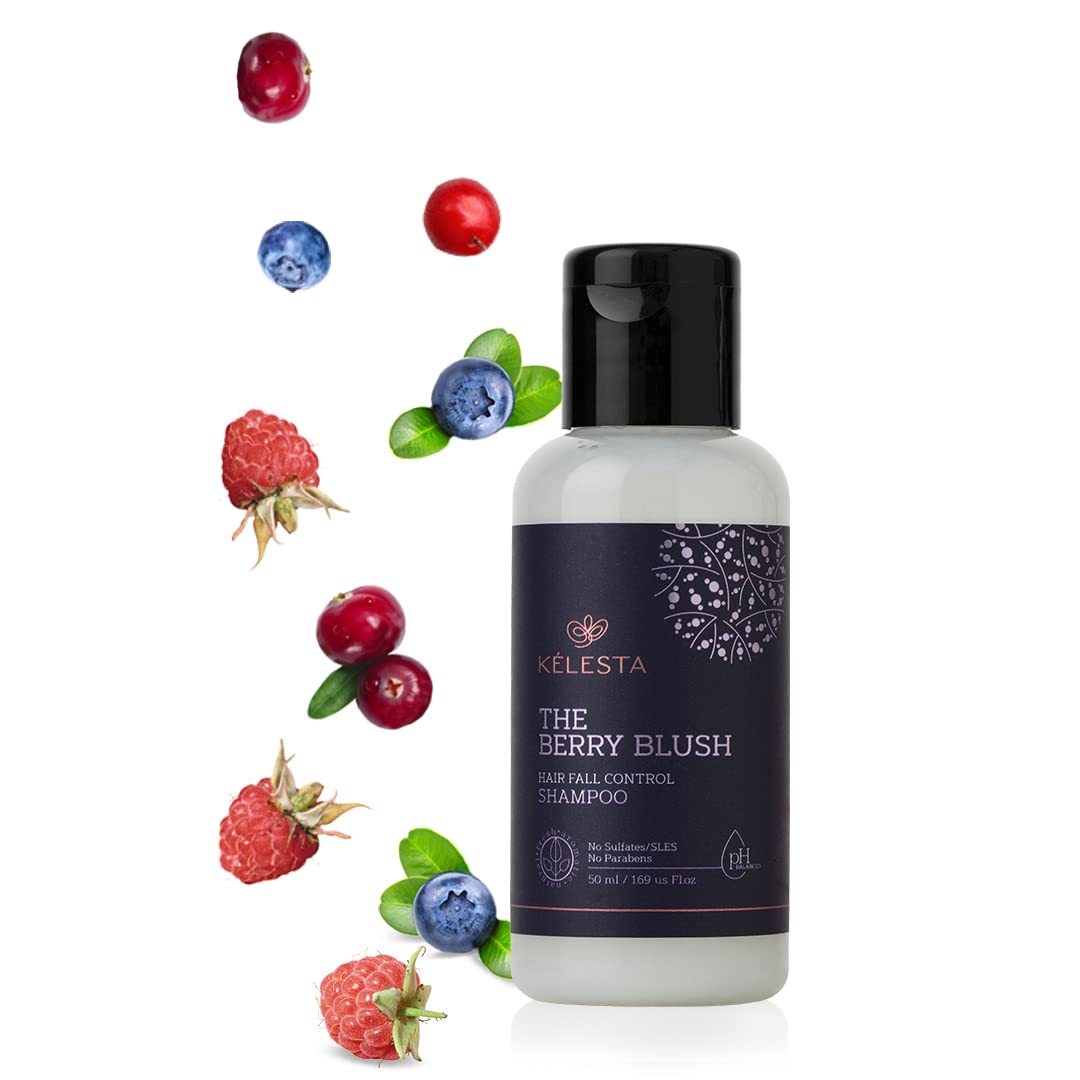 KELESTA Berry Blush Sulfate-Free Shampoo for Hair Fall Control & Thickening - Natural Herbal Formula for Softer, Shinier Hair - Paraben-Free (50ml) - Perfect for Daily Use & Color-Treated Hair