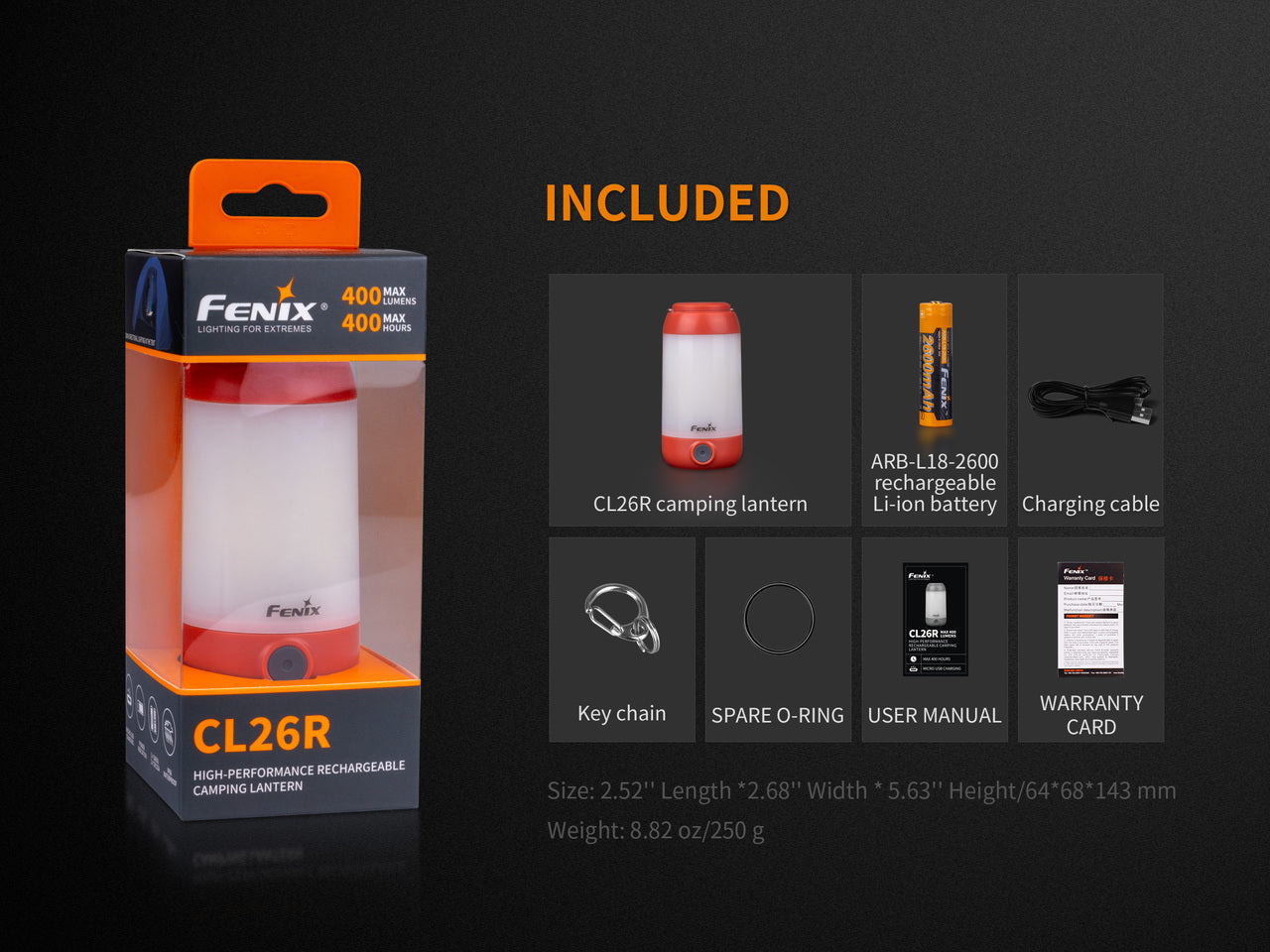 Fenix CL26R Rechargeable LED Camping Lantern - 400 Lumens, Waterproof, Compact for Outdoor Adventures, Hiking, Backpacking & Emergency Use