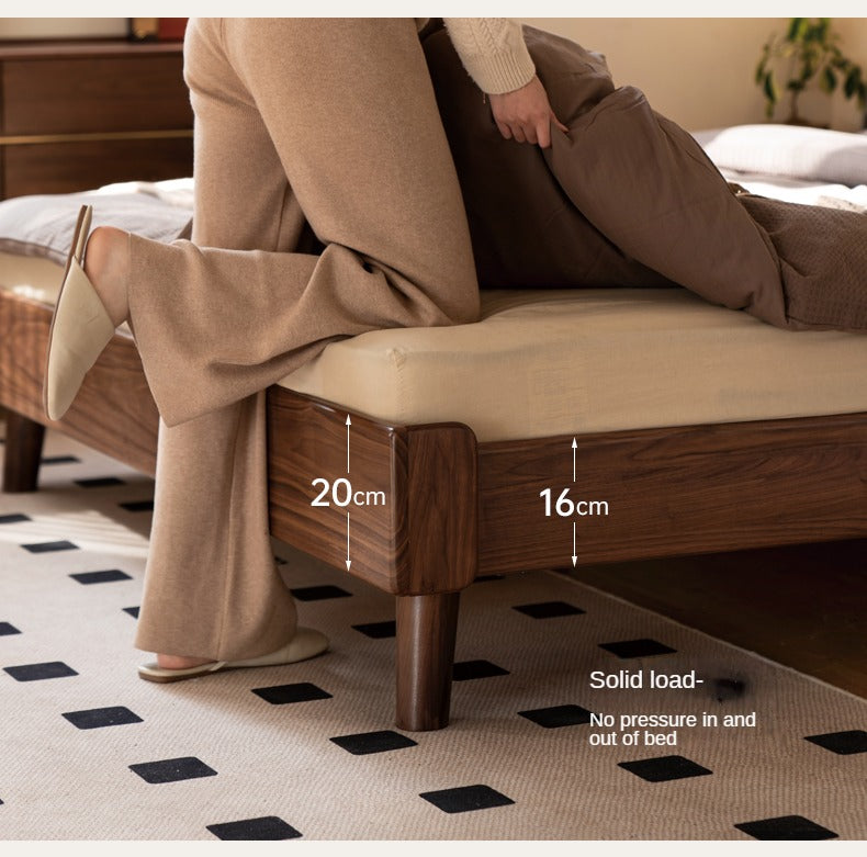 Premium Black Walnut Solid Wood Leather Upholstered Bed Frame with High Soft Back - Modern Bedroom Furniture for Master Suite, Guest Room & Luxury Apartments