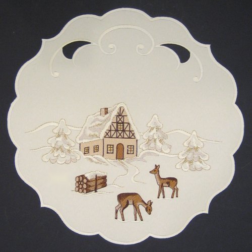 Premium Round Linen Tablecloth for Christmas & Winter - German Made Holiday Dining Decor for Festive Gatherings & Cozy Family Dinners