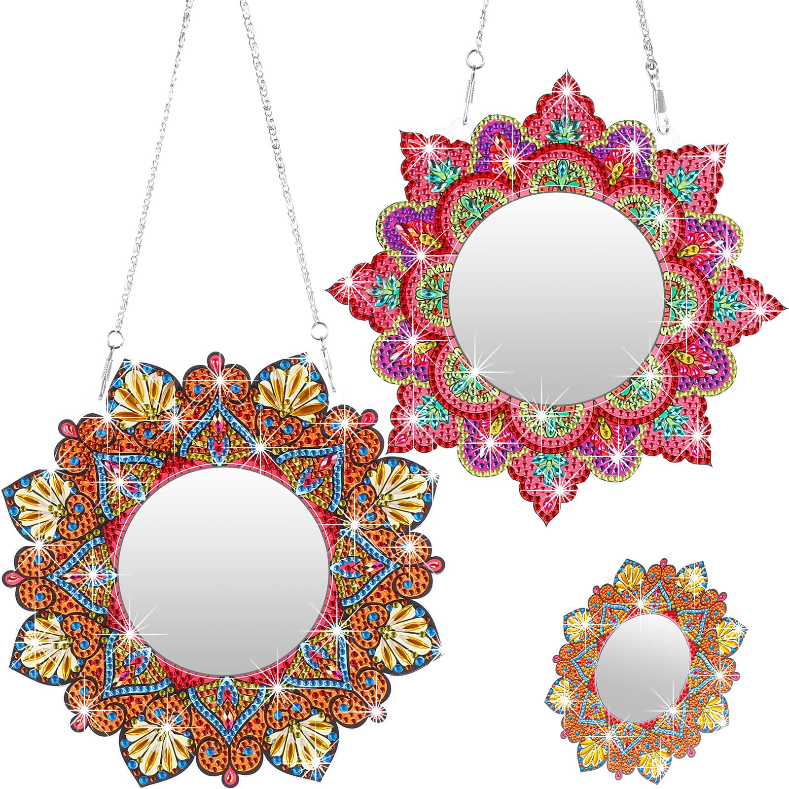 2 Pack DIY 5D Diamond Painting Mirror Kit - Mandala Crystal Rhinestone Makeup Mirror for Adults, Beginners, Home Decor | Perfect for Arts & Crafts, Birthday Gifts, Bathroom Vanity & Bedroom Decor