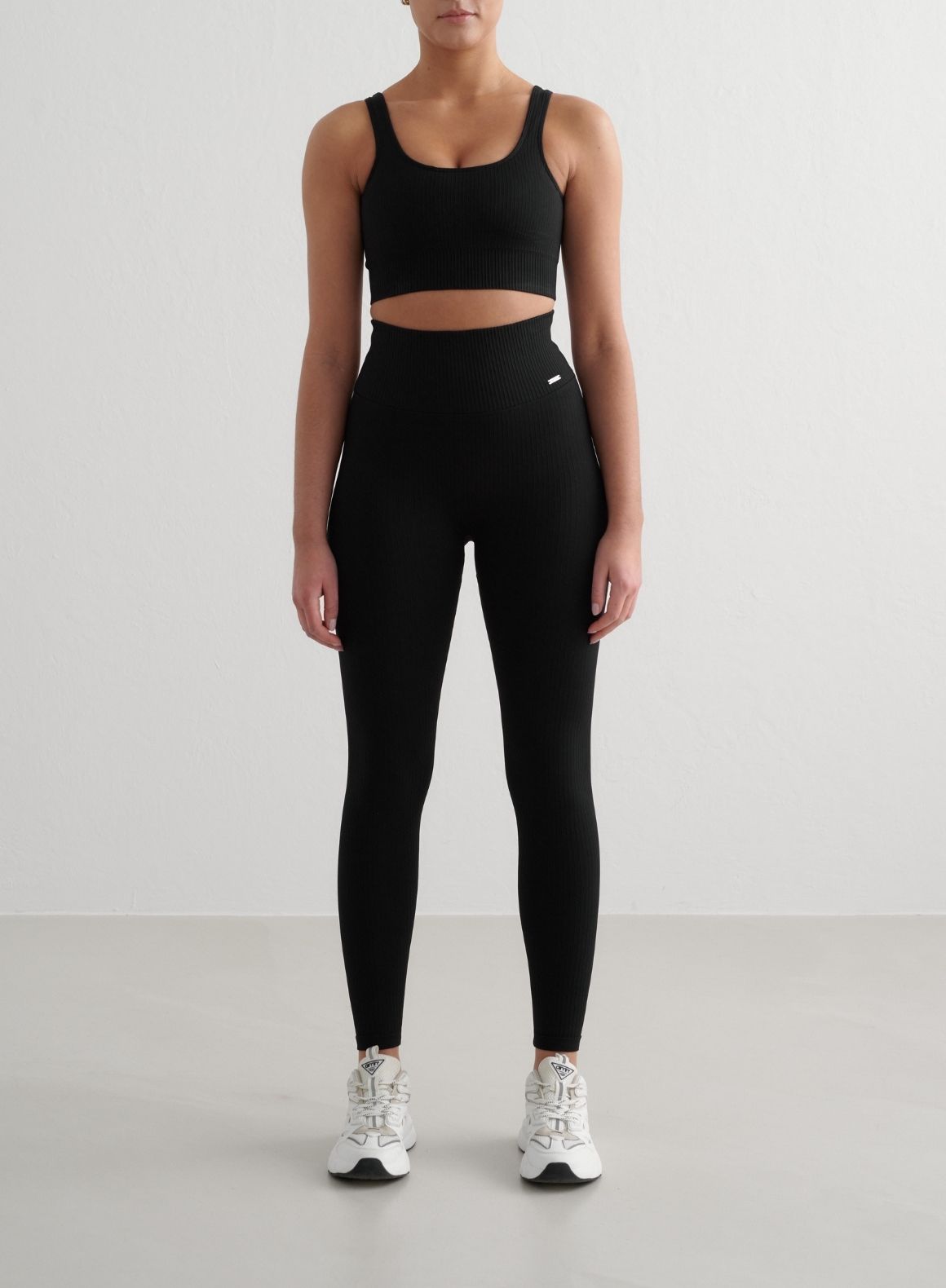 Black Ribbed Seamless Tights for Women - High Waist Yoga Pants, Stretchy Workout Leggings - Perfect for Gym, Running, Lounge & Everyday Wear