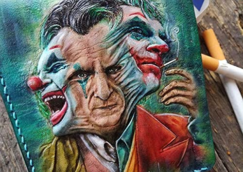 Joker Why So Serious Men's 3D Genuine Leather Wallet - Handmade Carved & Tooled Bifold Wallet with Airbrush Art - Perfect for Gifts, Cosplay & Batman Fans