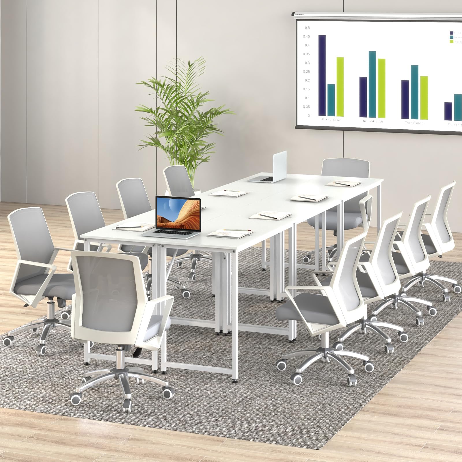 Tangkula 6-Piece Conference Table Set - Adjustable Rectangular Meeting Room Desk for Office, School, Boardroom | Study & Home Office Writing Table with Leveling Foot Pads | Perfect for Seminars, Team Meetings & Remote Work