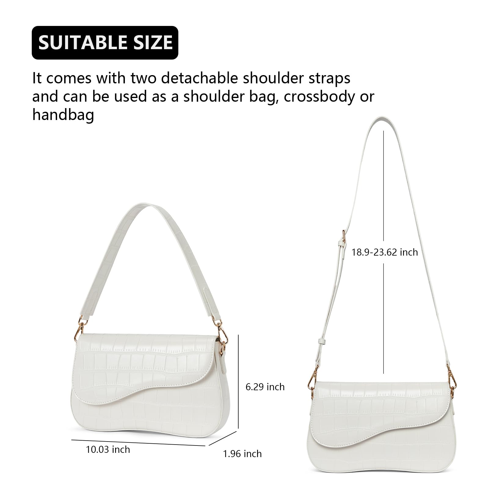 Telena Vegan Leather Shoulder Bag for Women - Crossbody Purse with 2 Removable Straps | Fashionable Handbag for Work, Travel & Everyday Use