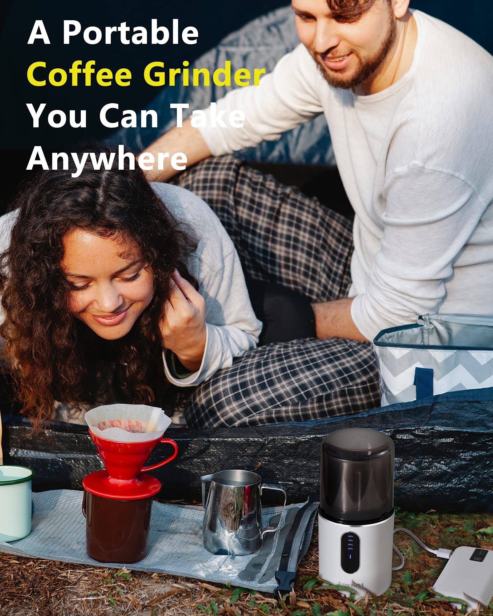 USB Rechargeable Electric Coffee Grinder - 304 Stainless Steel Blade & Removable Bowl - Cordless Coffee Bean Grinder for Home, Office & Travel - Perfect for Espresso, French Press & Cold Brew (Grey)