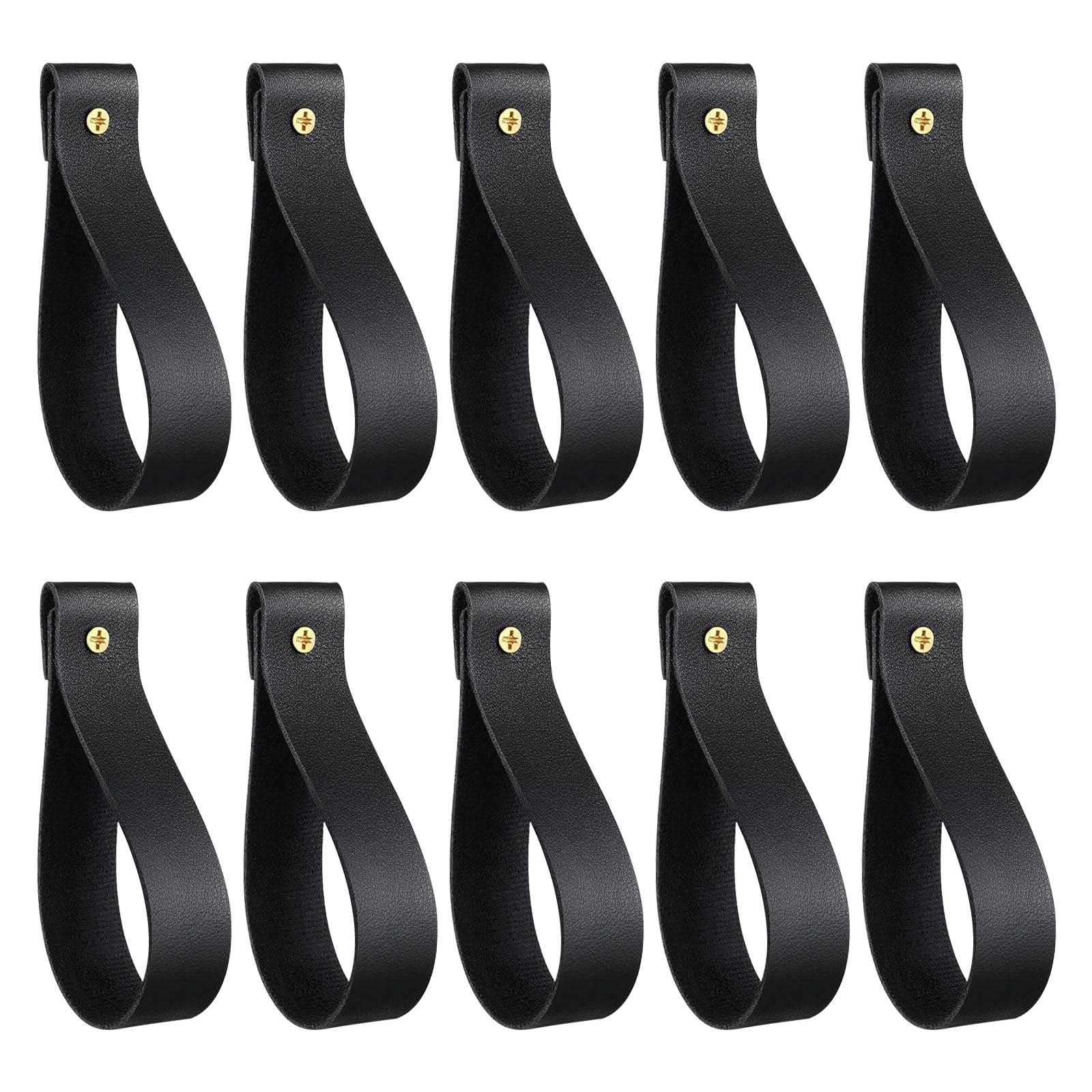 10 Pcs Black Leather Curtain Rod Holders with Screws - Wall Mounted Brackets & Hooks for Hanging Curtains in Bathroom, Kitchen, Bedroom - Durable Strap Design for Easy Installation & Stylish Home Decor